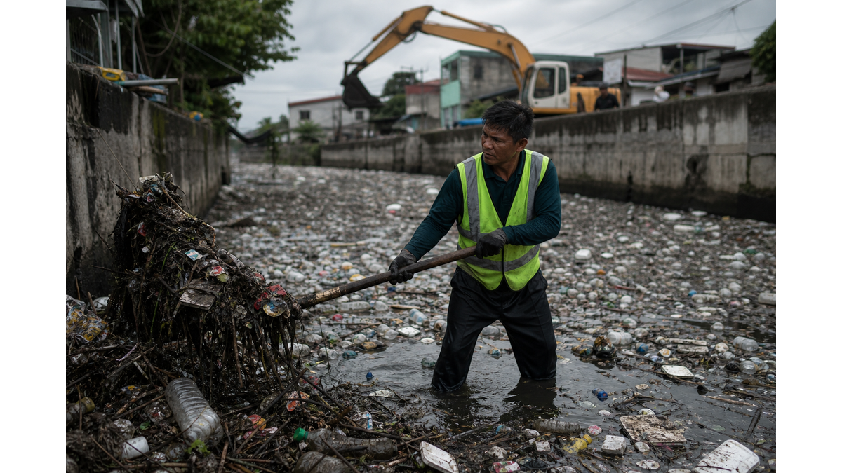Incredible images in the Philippines: Tons of garbage clogged rivers and canals - Cleanup crews battle to clear them