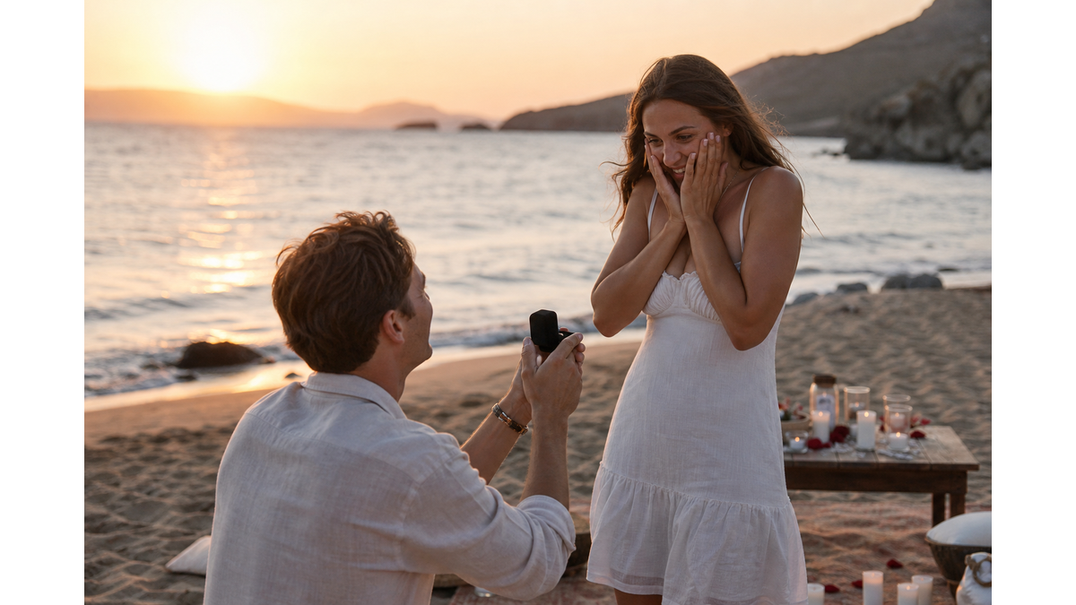 Aris Soiledis proposes to Marilina Kyparissi in Lemnos