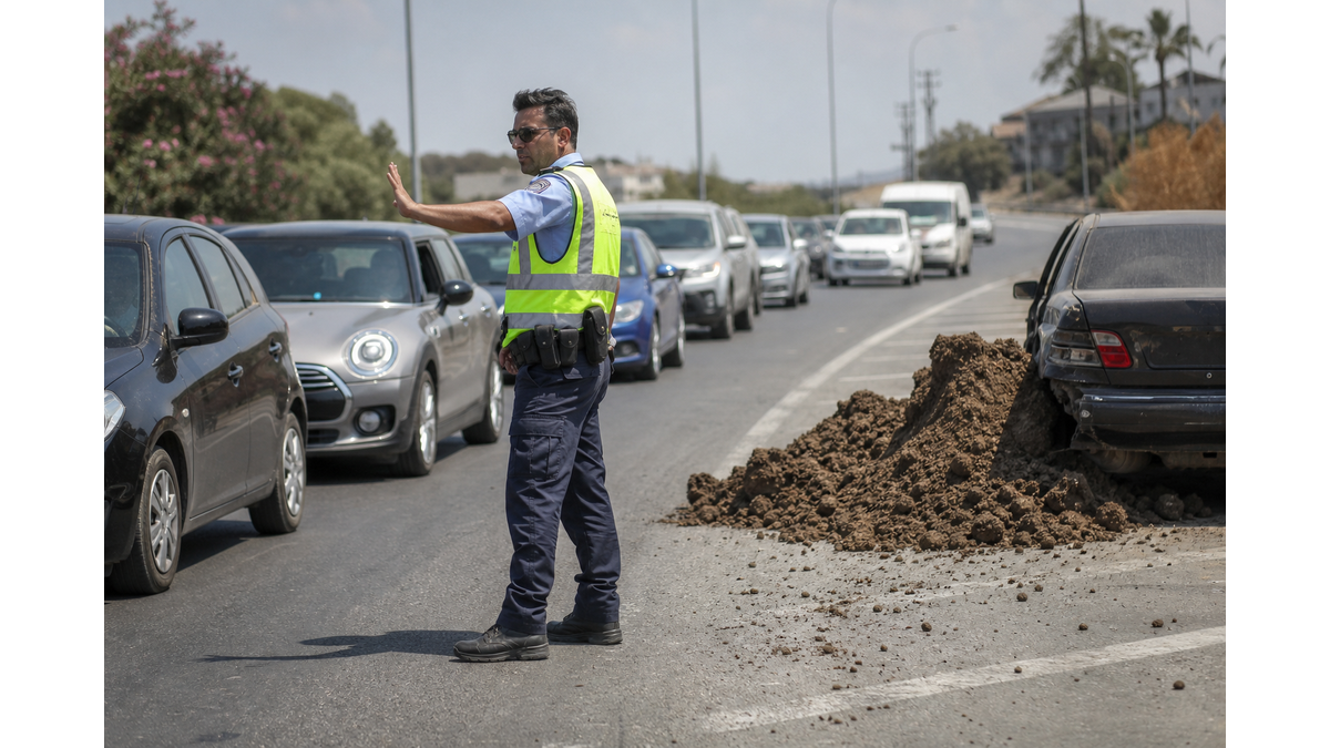 Traffic accident involving truck and car on Nicosia–Larnaca highway