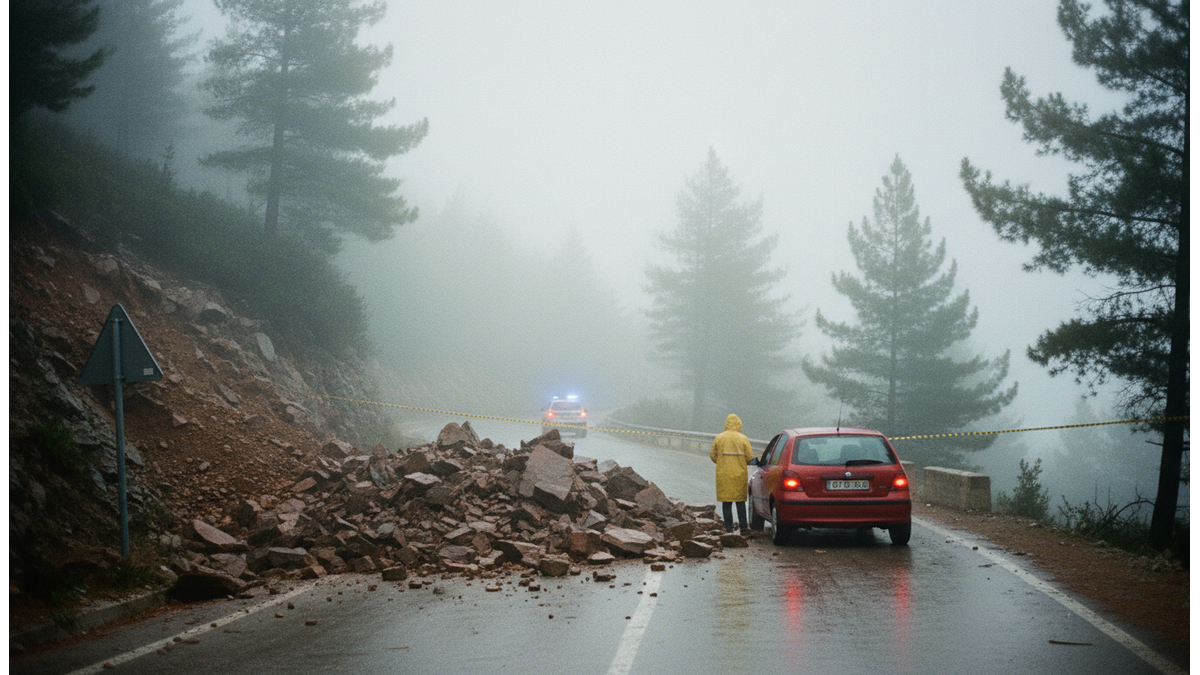 Landslides reported on the Kampos-Lefka road due to heavy rainfall