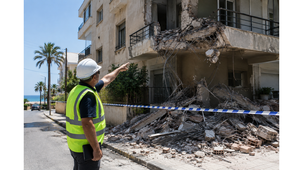 Balcony collapse at an apartment building in Limassol